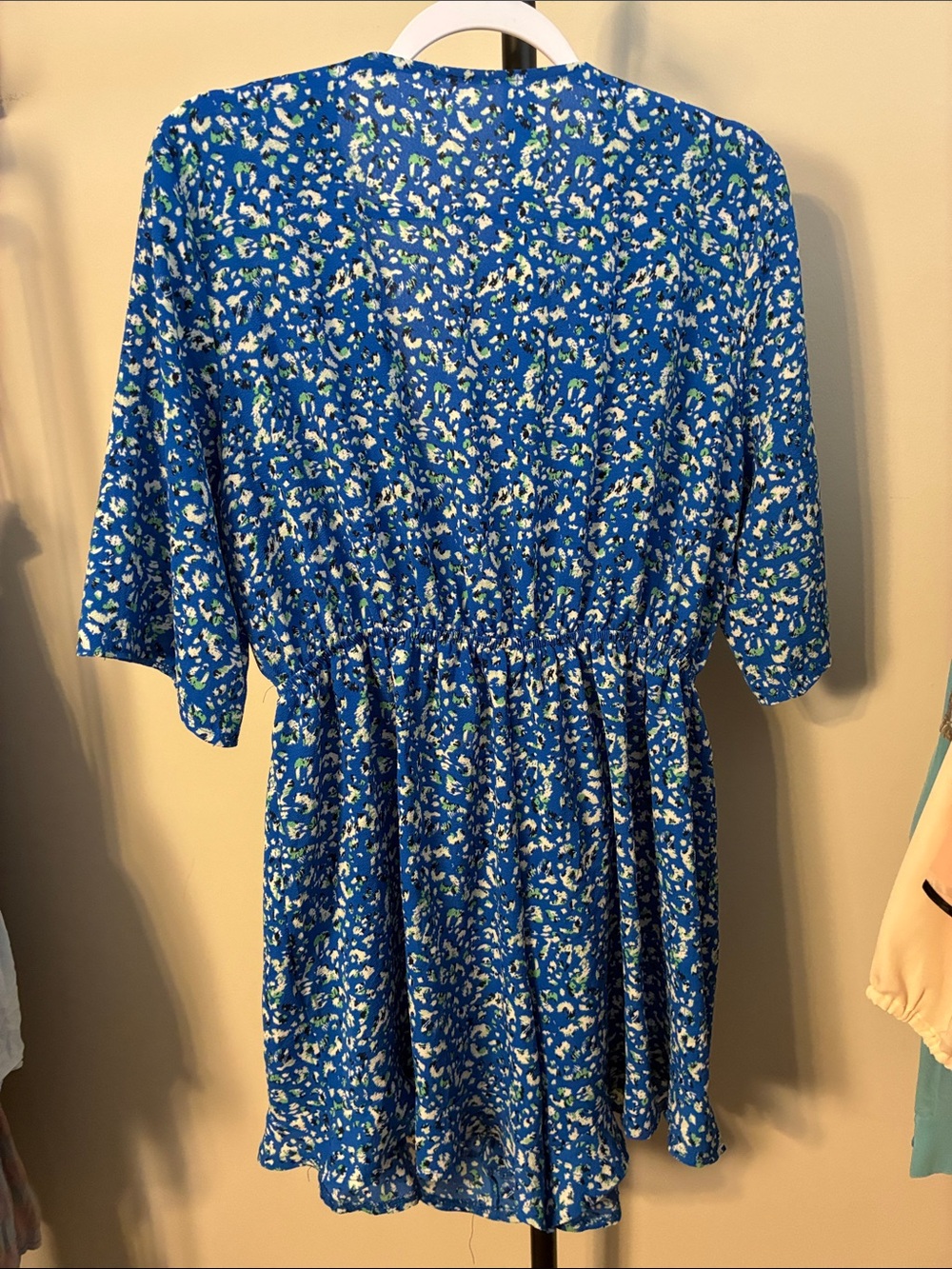 Blue Floral Tie-Front Romper Large - Picture 3 of 8